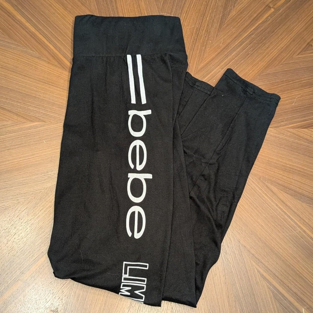 Bebe Leggings Womens Medium Black Excellent Limited Edition Graphic Logo M